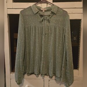 LC Lauren Conrad Green Floral Shirt